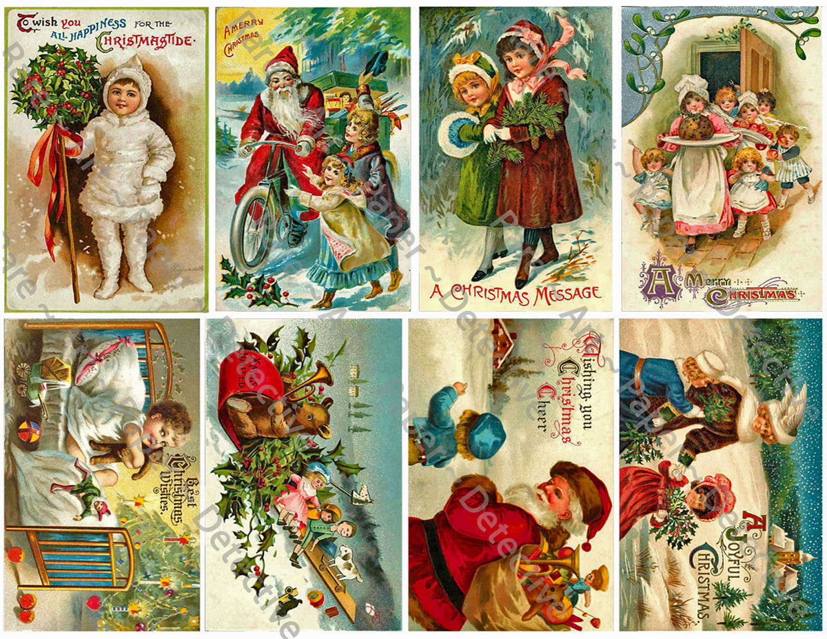 Christmas Stickers Deluxe Set of 8 Old Fashioned Postcard 