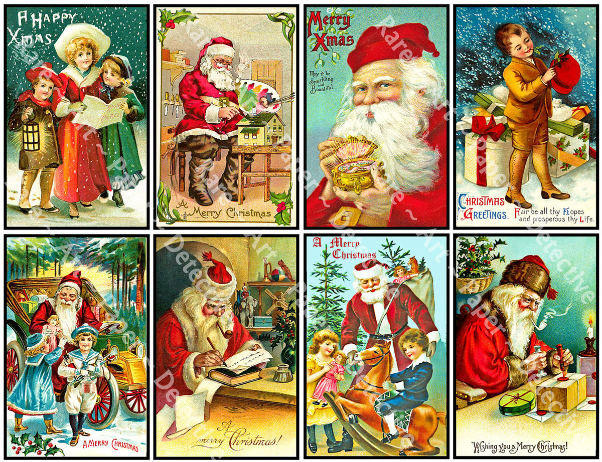 Christmas Stickers Deluxe Set of 8 Old Fashioned Postcard 