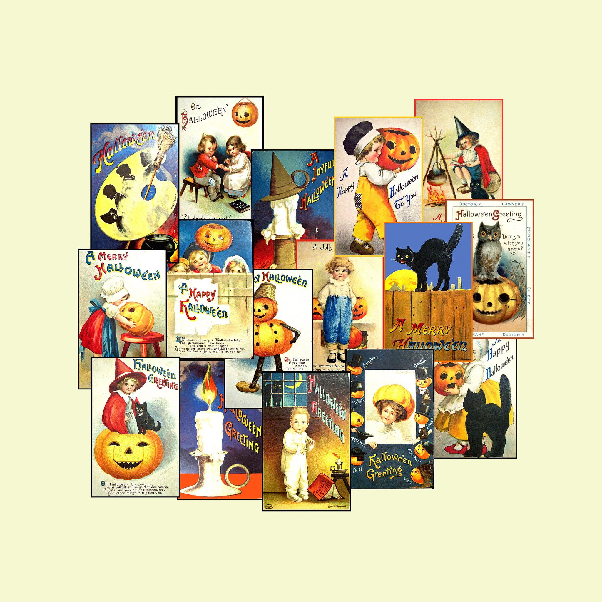 16 Halloween Stickers, Vintage Halloween Postcard Decals & Spooky Clip Art, 2P44