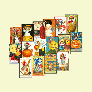 16 Halloween Stickers, Vintage Halloween Postcard Decals & Spooky Clip Art, 2P52