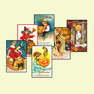 6 Halloween Postcard Stickers Fall Decoration Card Making Gift for Her Autumn Decor Vintage Halloween Illustrations, 3.5"x 5.5" each, CS3