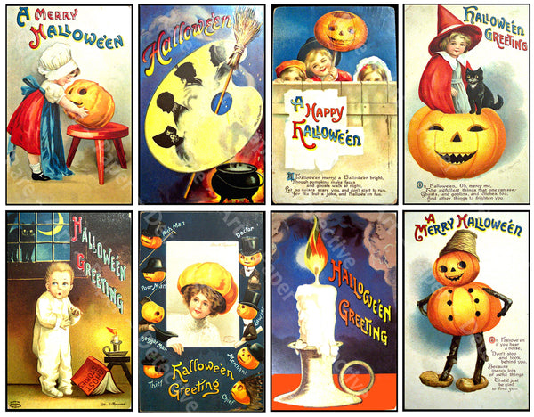 16 Halloween Stickers, Vintage Halloween Postcard Decals & Spooky Clip Art, 2P44