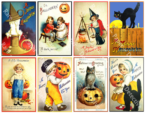 16 Halloween Stickers, Vintage Halloween Postcard Decals & Spooky Clip Art, 2P44