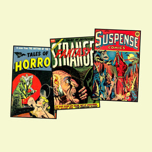 Horror Comic Book Postcard Sticker Illustrations Vintage Style Comics Images for DIY Postcards, 3.5" x 5.5" each, Set 46