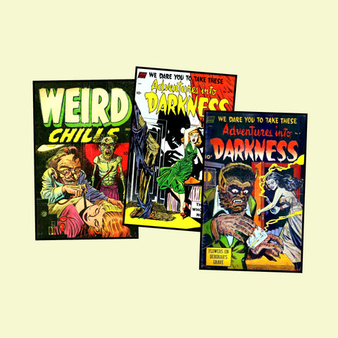 Horror Comic Book Postcard Sticker Illustrations Vintage Style Comics Images for DIY Postcards, 3.5" x 5.5" each, Set 49