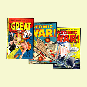 Adventure Comic Book Postcard Sticker Illustrations Vintage Style Comics Images for DIY Postcards, 3.5" x 5.5" each, Set 50