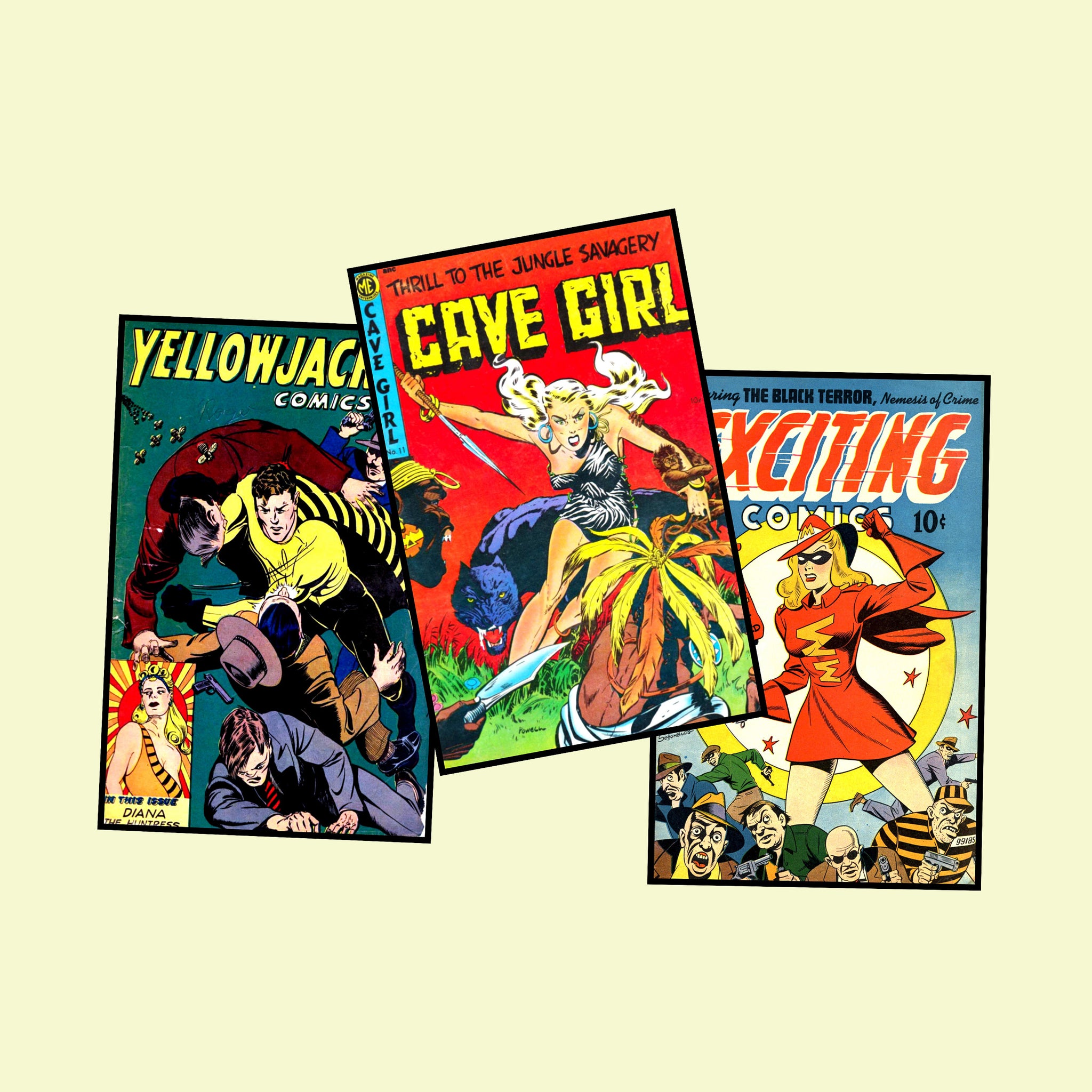 Adventure Comic Book Postcard Sticker Illustrations Vintage Style Comics Images for DIY Postcards, 3.5" x 5.5" each, Set 51