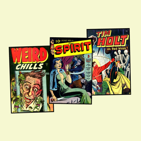Thrilling Comic Book Postcard Sticker Illustrations Vintage Style Comics Images for DIY Postcards, 3.5" x 5.5" each, Set 52