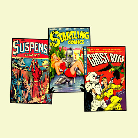 Suspense Comic Book Postcard Sticker Illustrations Vintage Style Comics Images for DIY Postcards, 3.5" x 5.5" each, Set 53