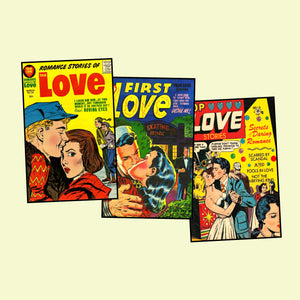 Romance Comic Book Postcard Sticker Illustrations Vintage Style Comics Images for DIY Postcards, 3.5" x 5.5" each, Set 54