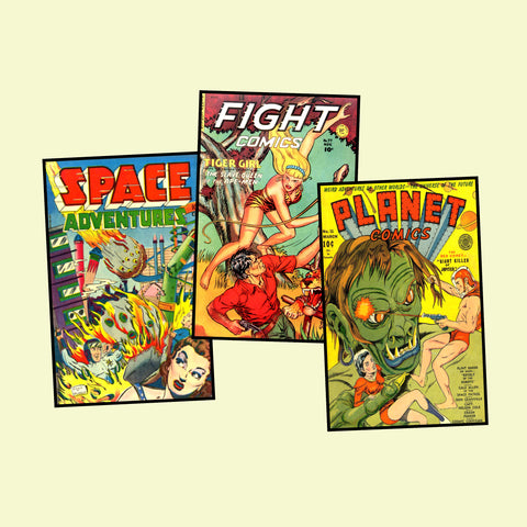 Sci Fi Comic Book Postcard Sticker Illustrations Vintage Style Comics Images for DIY Postcards, 3.5" x 5.5" each, Set 57