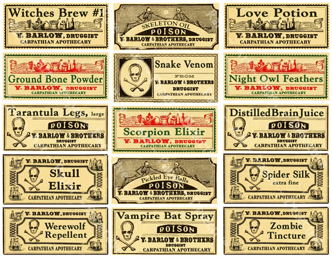 Apothecary Stickers, Pharmacy & Medicine Cabinet Labels, Vintage Drug Store  Decor, Halloween Stickers, Old Fashioned Bottle Labels, 951