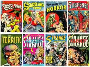1950's Horror Comic Book Covers, Classic Horror Comics, Vintage Halloween Sticker Décor, 2.5" x 4" Tags, DIY Projects and Décor, CUT & PEEL Sheet, 1180