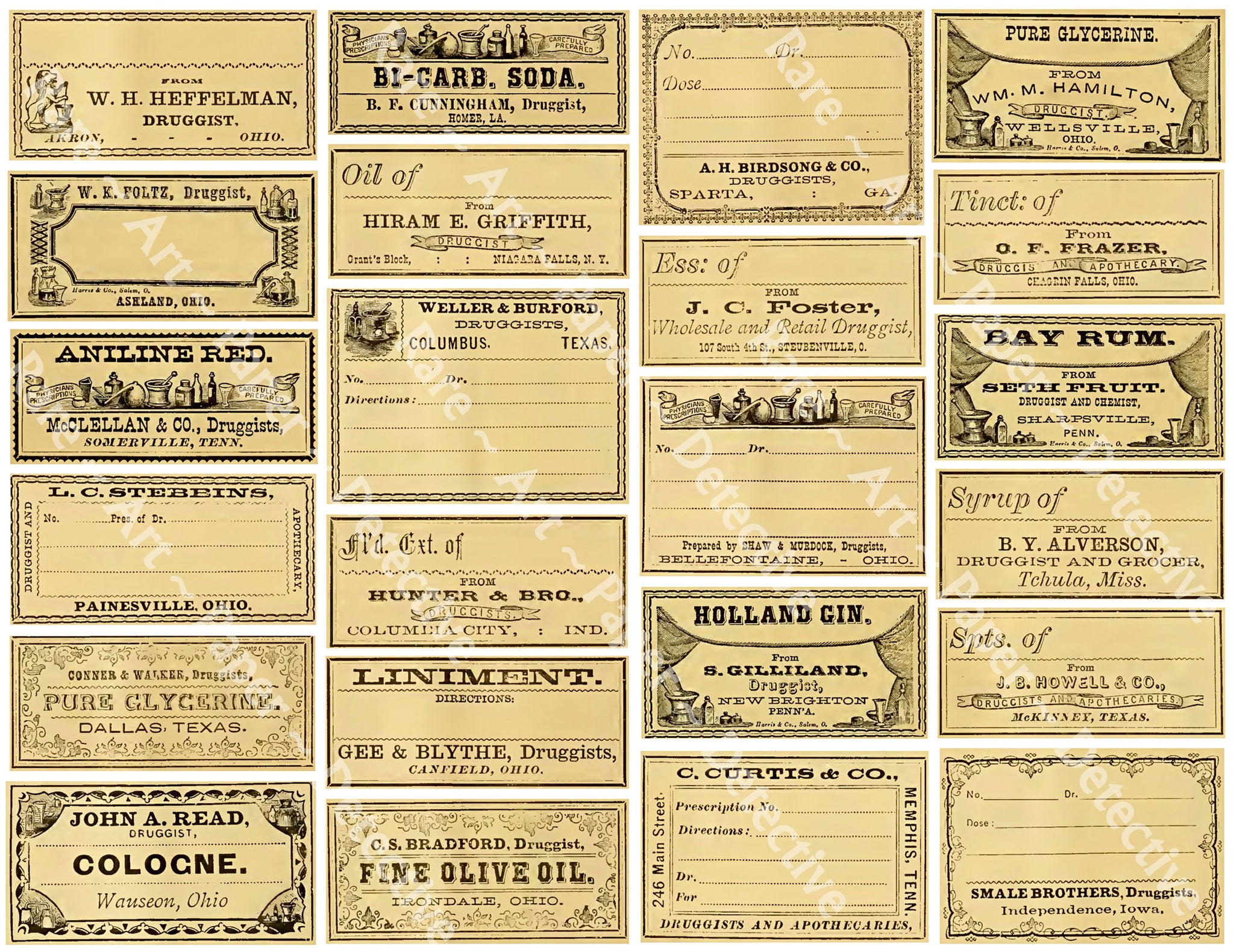 Antique Apothecary Labels, Pharmacy & Chemist Stickers for