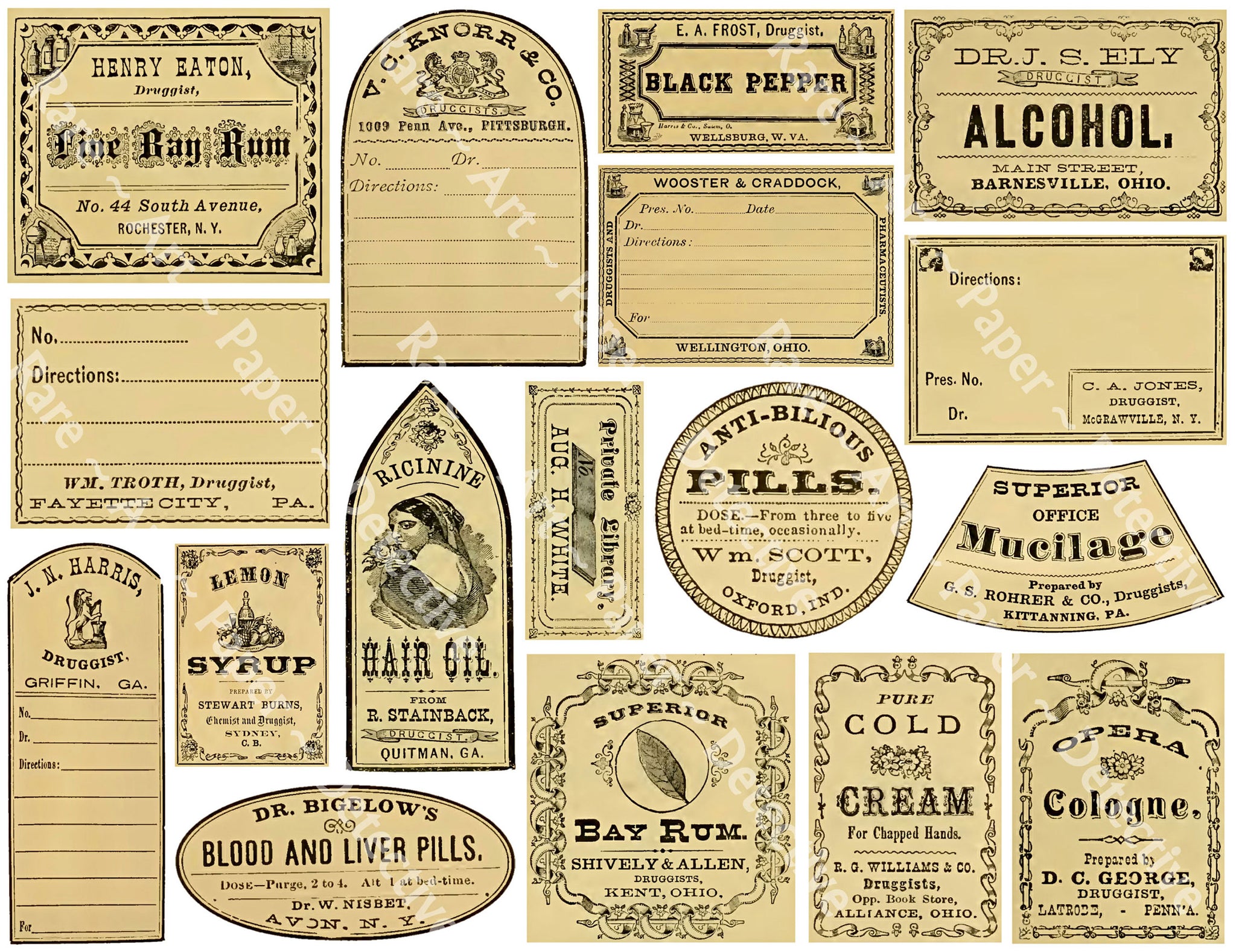 Antique Pharmacy Stickers Apothecary Poison Labels 17 