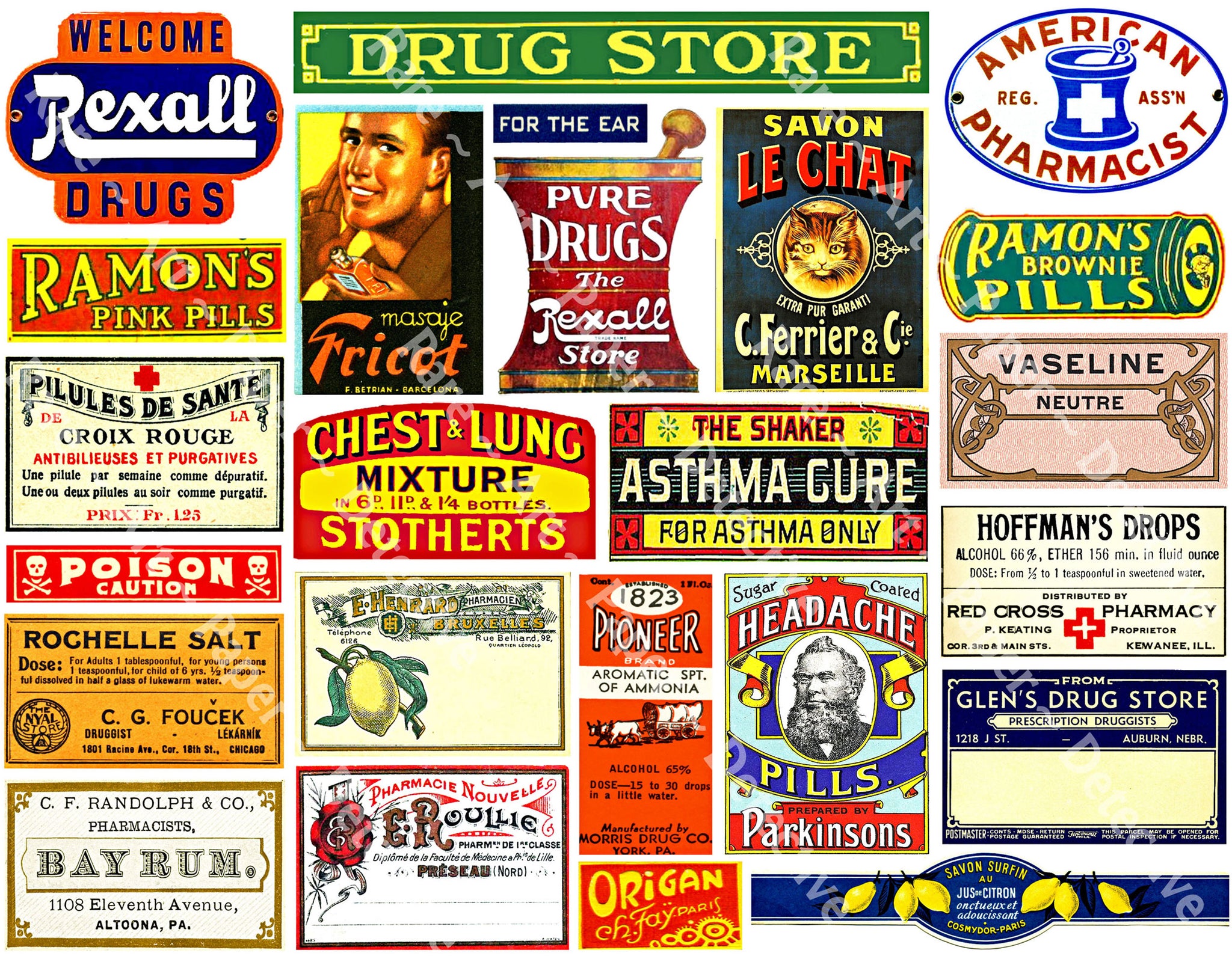 16 Unique Apothecary Label Stickers, Pharmacy & Druggist Decal Set #824