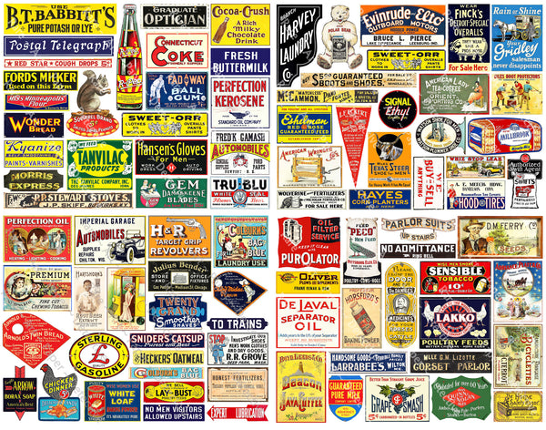 HUGE SET of Vintage Advertising Sign Stickers for Model Train & Dollhouse Miniatures, 92 Pcs. Set, 4 Sheets, 8.5" x 11" each, Pack 26